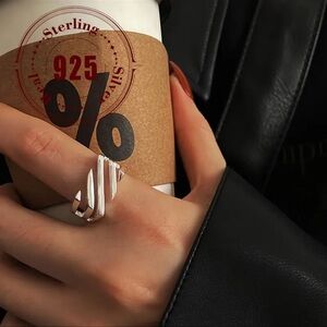 925 Pure Silvery Square Hollow Multi-layer Twill Ring, About 4.8g
